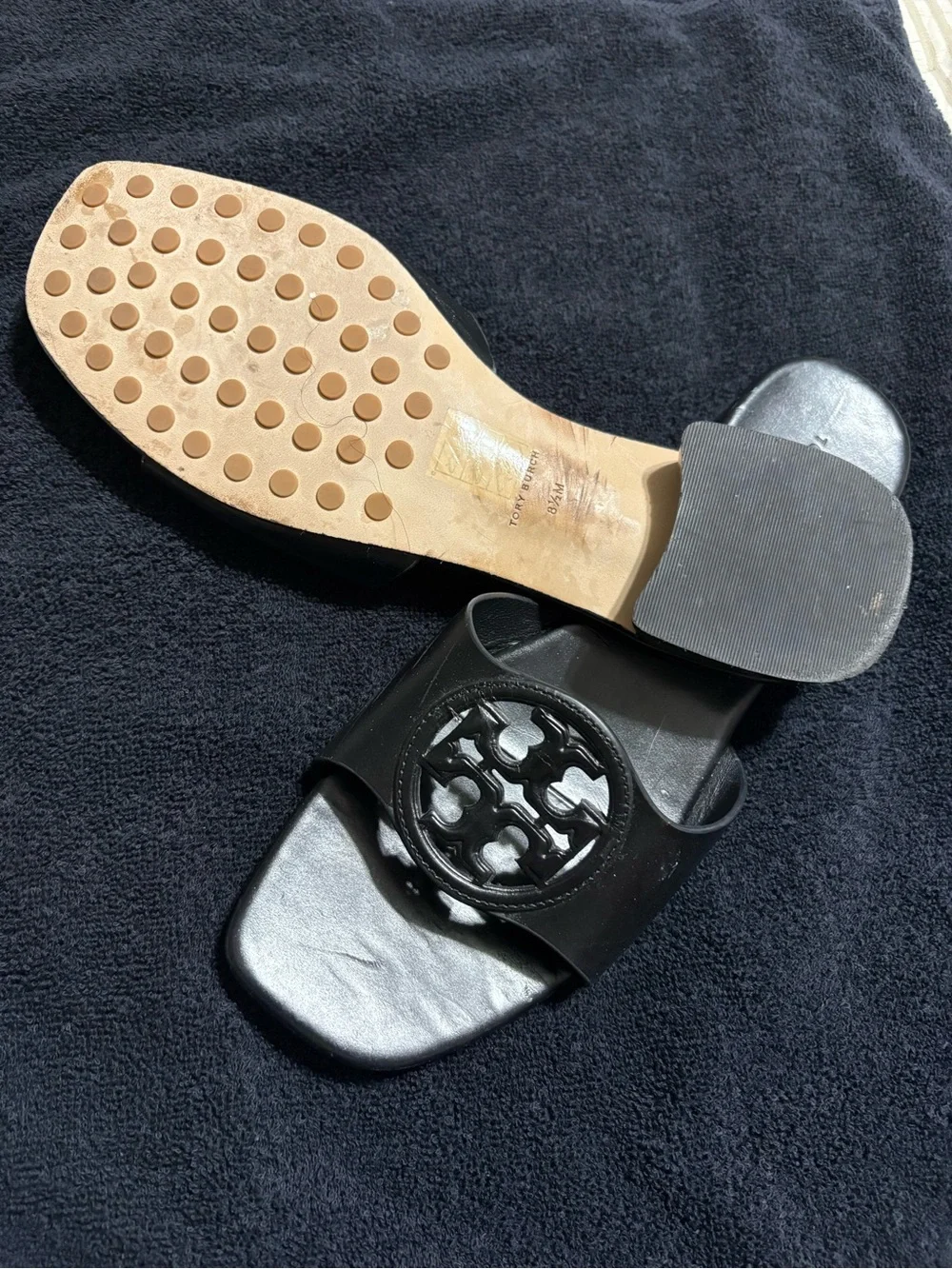 Tory Burch Black Leather Logo Slide Sandals